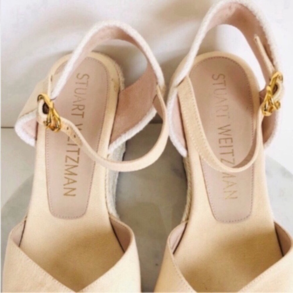 STUART WEITZMAN MIRELLA Cream Crisscross Wedge Espadrille Sandals - Picture 3 of 16